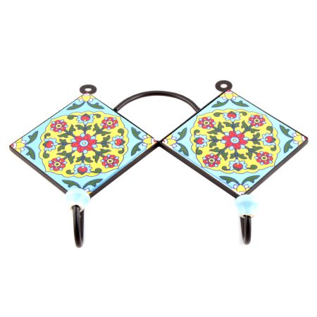Turquoise And Red Tiny Flower Tiles Hooks